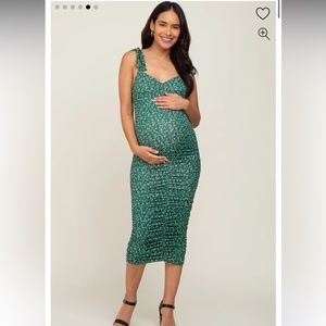 PinkBlush Green Floral Ruched Shoulder Tie Maternity Dress, size large